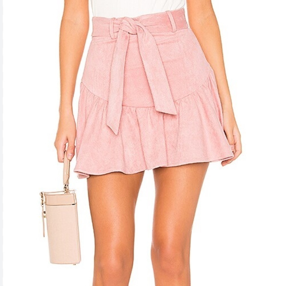 MAJORELLE Coquette Western Cowgirl Sami Faux Suede Mini Skirt in Pink Mauve | S